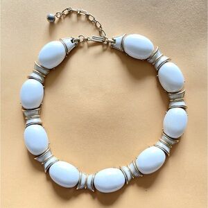 TRIFARI Vintage Gold Tone White Milk Glass Choker Necklace